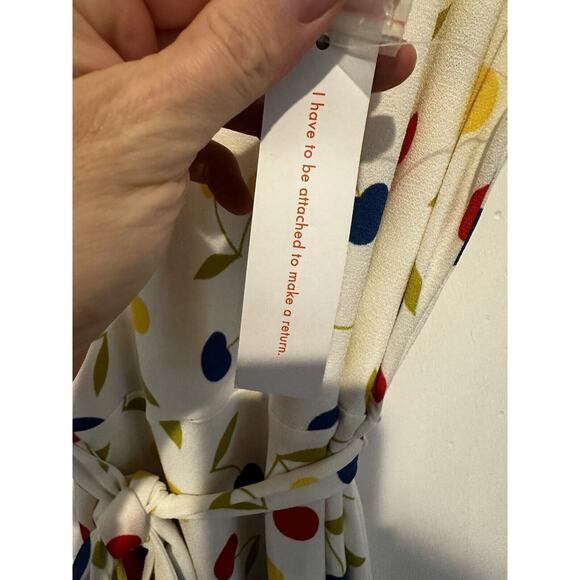 ModCloth Cherry 🍒 Print Retro Swing Dress Size Large White Colorful Belted - Picture 6 of 15